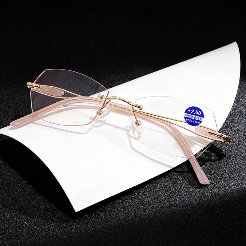 Keret nélküli olvasó szemüveg, gyémántvágott él, anti-kék fény, PC lencsék, fém keret, HD látás