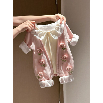 Pamutból készült uniszex rövidujjú overál csecsemőknek és kisgyerekeknek, pulóver-stílus, koreai dizájn