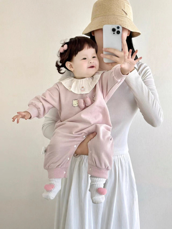 Pamut bébi overál, hercegnő-stílusú, galléros lotusleveles, hosszú ujjú, pulóver, tavasz–őszre, 1–3 éveseknek