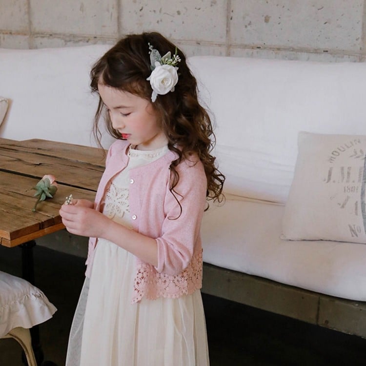 Strawberry lányok UV-védő pamut kardigán csipkés szegéllyel, 70% pamut, Nyár 2025, 4–6 éveseknek