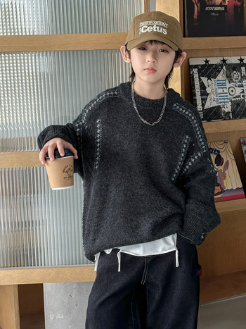 Fiúknak szóló pamut kötött pulóver, hosszú ujjú, vast anyag, őszi-téli szezon, 80% pamut