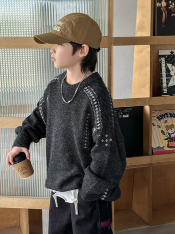 Fiúknak szóló pamut kötött pulóver, hosszú ujjú, vast anyag, őszi-téli szezon, 80% pamut