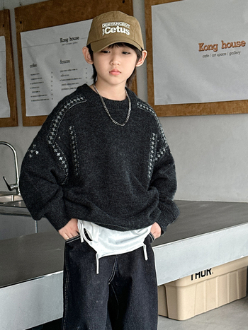 Fiúknak szóló pamut kötött pulóver, hosszú ujjú, vast anyag, őszi-téli szezon, 80% pamut