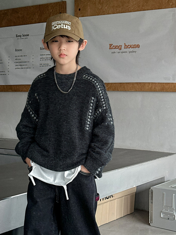 Fiúknak szóló pamut kötött pulóver, hosszú ujjú, vast anyag, őszi-téli szezon, 80% pamut