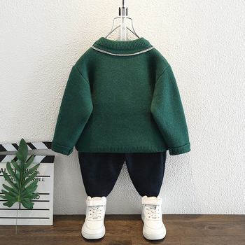 Gyermekeknek készült pamut kötött pulóver, vastagított, kerek nyakú, hosszú ujjú, koreai stílusú, 3–8 éveseknek