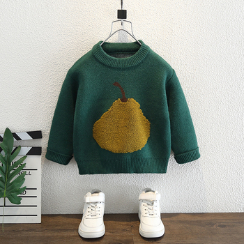 Gyermekeknek készült pamut kötött pulóver, vastagított, kerek nyakú, hosszú ujjú, koreai stílusú, 3–8 éveseknek