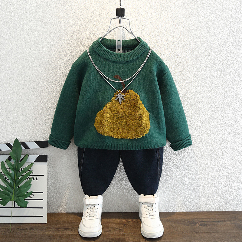 Gyermekeknek készült pamut kötött pulóver, vastagított, kerek nyakú, hosszú ujjú, koreai stílusú, 3–8 éveseknek