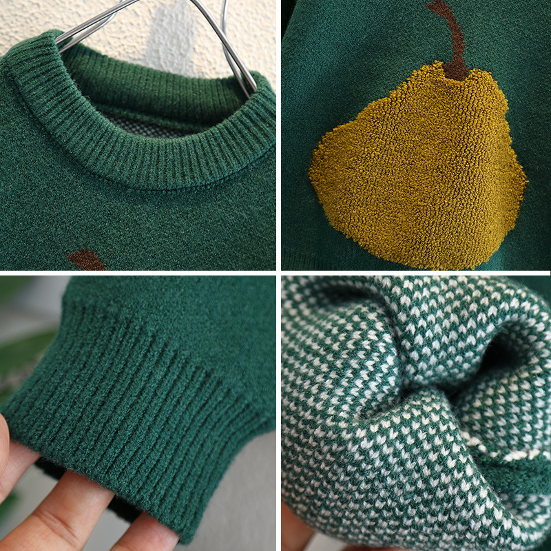 Gyermekeknek készült pamut kötött pulóver, vastagított, kerek nyakú, hosszú ujjú, koreai stílusú, 3–8 éveseknek