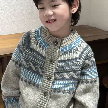 Zēnu adīta kardigāna rudens sezonai, bieza poliestera auduma, garas piedurknes, bez kapuces