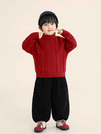 Bērnu adīts džemperis, Korejas stilā, bieza akrila jaucējuma (40% akrils/30% neilons/30% poliesters), apaļš kakls, garas piedurknes, vecuma grupa 3–8 gadi, ziema