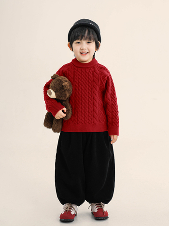 Bērnu adīts džemperis, Korejas stilā, bieza akrila jaucējuma (40% akrils/30% neilons/30% poliesters), apaļš kakls, garas piedurknes, vecuma grupa 3–8 gadi, ziema