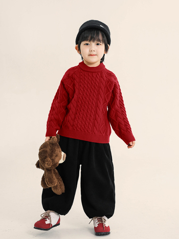 Bērnu adīts džemperis, Korejas stilā, bieza akrila jaucējuma (40% akrils/30% neilons/30% poliesters), apaļš kakls, garas piedurknes, vecuma grupa 3–8 gadi, ziema