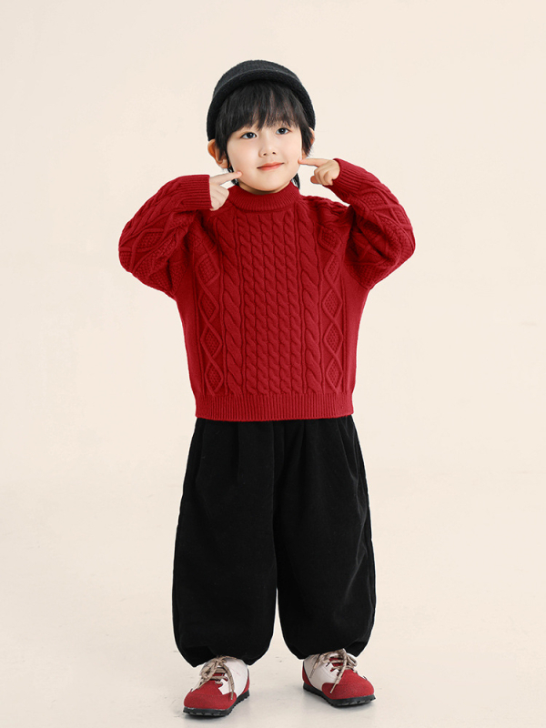 Bērnu adīts džemperis, Korejas stilā, bieza akrila jaucējuma (40% akrils/30% neilons/30% poliesters), apaļš kakls, garas piedurknes, vecuma grupa 3–8 gadi, ziema