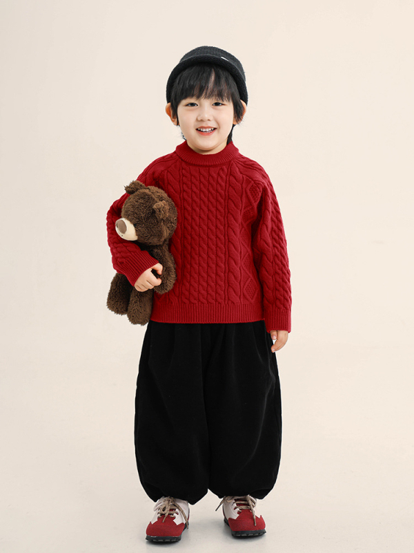 Bērnu adīts džemperis, Korejas stilā, bieza akrila jaucējuma (40% akrils/30% neilons/30% poliesters), apaļš kakls, garas piedurknes, vecuma grupa 3–8 gadi, ziema