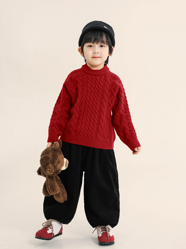 Bērnu adīts džemperis, Korejas stilā, bieza akrila jaucējuma (40% akrils/30% neilons/30% poliesters), apaļš kakls, garas piedurknes, vecuma grupa 3–8 gadi, ziema