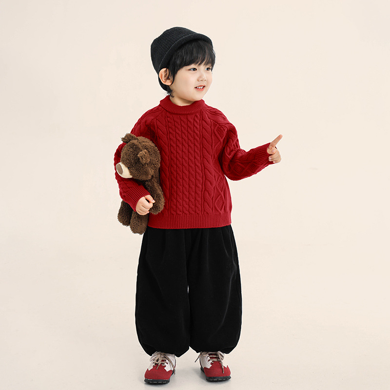 Bērnu adīts džemperis, Korejas stilā, bieza akrila jaucējuma (40% akrils/30% neilons/30% poliesters), apaļš kakls, garas piedurknes, vecuma grupa 3–8 gadi, ziema