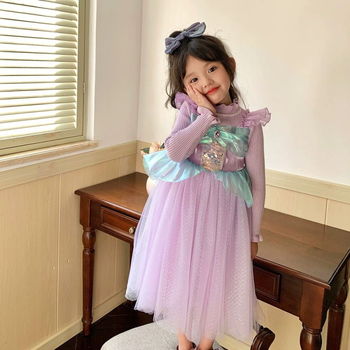 Meitenēm princeses kleita, garas piedurknes, satīna ārējā daļa, 100% poliesteris, vecuma grupa 1–3 gadi