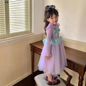 Meitenēm princeses kleita, garas piedurknes, satīna ārējā daļa, 100% poliesteris, vecuma grupa 1–3 gadi