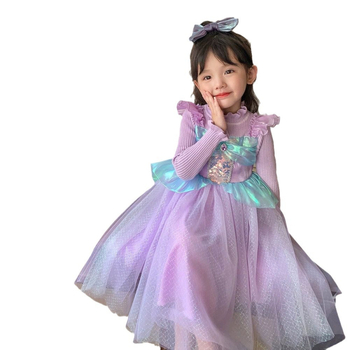 Meitenēm princeses kleita, garas piedurknes, satīna ārējā daļa, 100% poliesteris, vecuma grupa 1–3 gadi