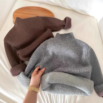 Bērnu džemperis Korejas stilā ar kokvilnas audumu un fleece odai, augstu apkakli, ziemas 2023, bērniem no 3 līdz 8 gadiem
