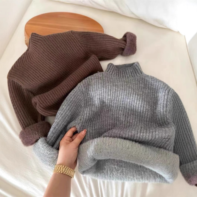 Bērnu džemperis Korejas stilā ar kokvilnas audumu un fleece odai, augstu apkakli, ziemas 2023, bērniem no 3 līdz 8 gadiem