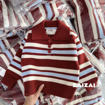 Bērnu polo stila džemperis ar apkakli, korejiskais stils, garās piedurknes, mīksts audums, 30% poliestera