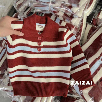 Bērnu polo stila džemperis ar apkakli, korejiskais stils, garās piedurknes, mīksts audums, 30% poliestera