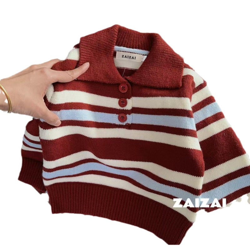 Bērnu polo stila džemperis ar apkakli, korejiskais stils, garās piedurknes, mīksts audums, 30% poliestera