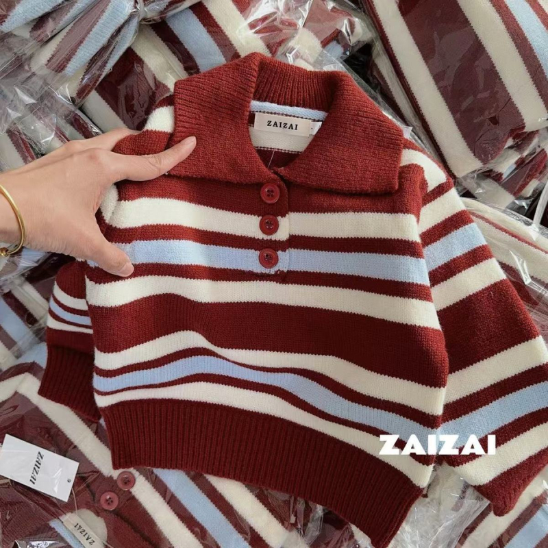 Bērnu polo stila džemperis ar apkakli, korejiskais stils, garās piedurknes, mīksts audums, 30% poliestera