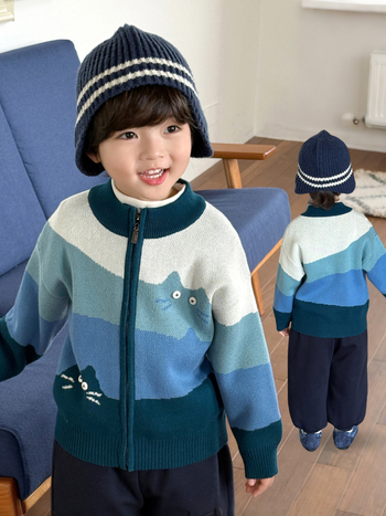 Dječji kardigan na zip, 100% pamuk, mekano obrađen materijal, korejski stil, gradientni uzorak