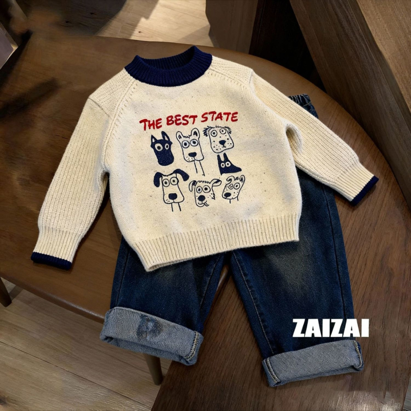 Dječji debeli pleteni pulover, unisex, s okruglim izrezom, topao zimi