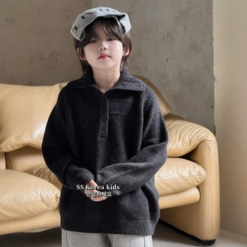 Bērnu adījuma džemperis ar apakakli, korejiska stila, rudens–ziema, garas piedurknes, poliestera adījums