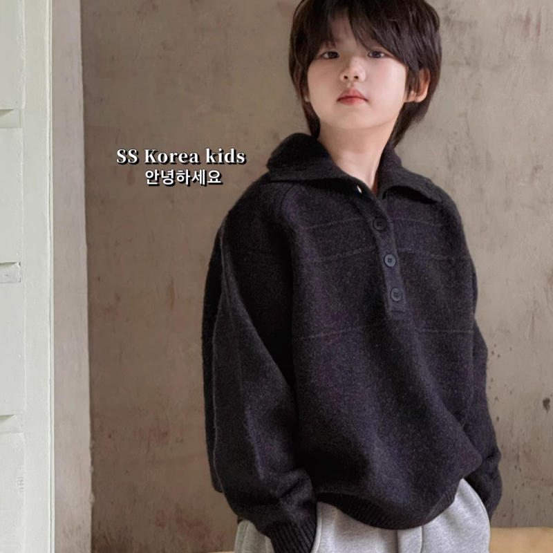 Bērnu adījuma džemperis ar apakakli, korejiska stila, rudens–ziema, garas piedurknes, poliestera adījums