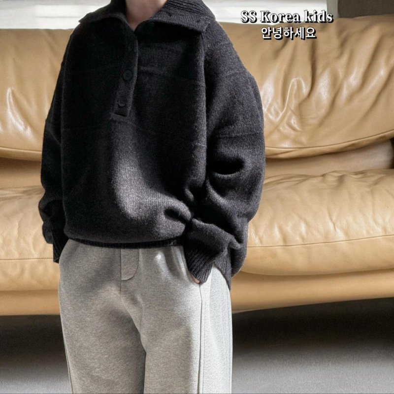 Bērnu adījuma džemperis ar apakakli, korejiska stila, rudens–ziema, garas piedurknes, poliestera adījums