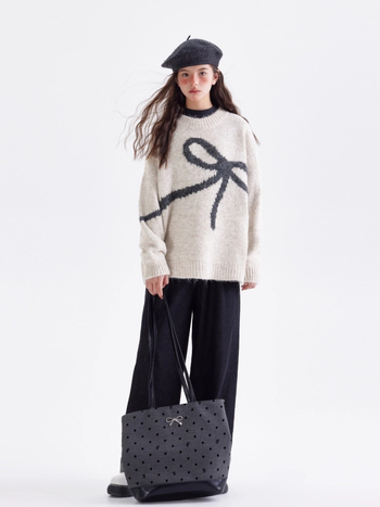 Bērnu džemperis ar apaļu kaklu, garām piedurknēm, Korejas stils, rudens-ziemas 2025, mīksts adīts