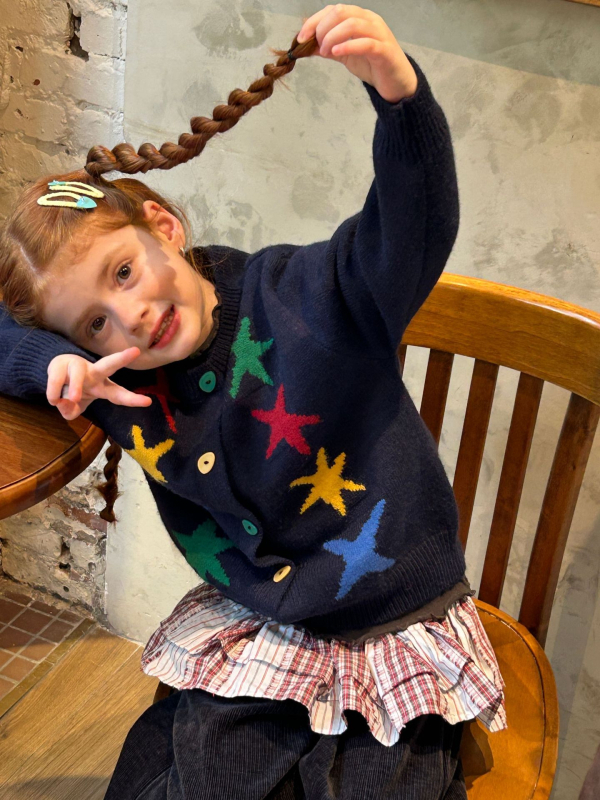 Detský kardigánový sveter v kórejskom štýle, zapínanie na jedno gombík, okrúhly výstrih, dlhé rukávy, pre vek 3–8 rokov (jeseň-zima)