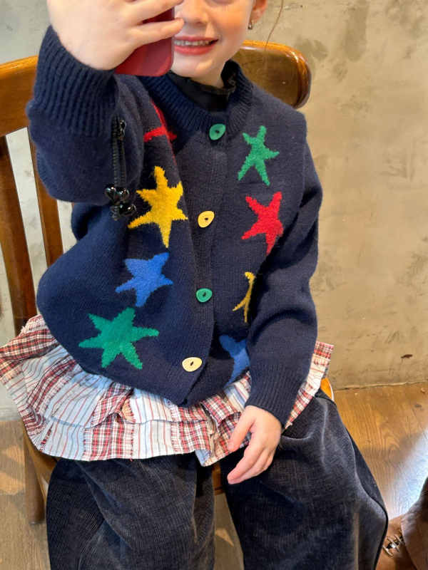 Detský kardigánový sveter v kórejskom štýle, zapínanie na jedno gombík, okrúhly výstrih, dlhé rukávy, pre vek 3–8 rokov (jeseň-zima)