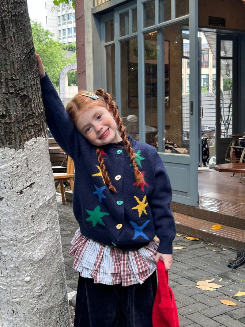 Detský kardigánový sveter v kórejskom štýle, zapínanie na jedno gombík, okrúhly výstrih, dlhé rukávy, pre vek 3–8 rokov (jeseň-zima)