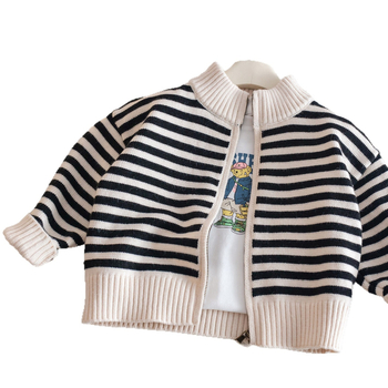 Bērnu svītrainu adītu kardigānu ar rāvējslēdzēju, 95% kokvilna, pavasaris un rudens