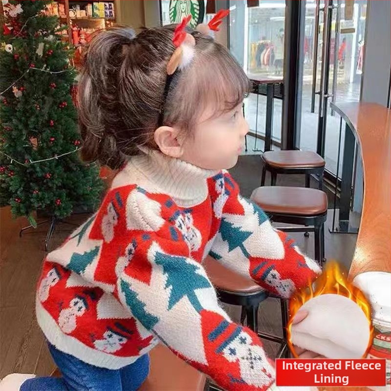 Meiteņu džemperis Korejas stilā rudens-zima, augsts apkaklis, garas piedurknes, karikatūru apdruka, 95% akrils, vidēja biezuma, vecums 3-8 gadi