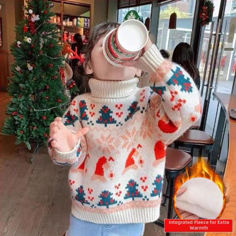 Meiteņu džemperis Korejas stilā rudens-zima, augsts apkaklis, garas piedurknes, karikatūru apdruka, 95% akrils, vidēja biezuma, vecums 3-8 gadi