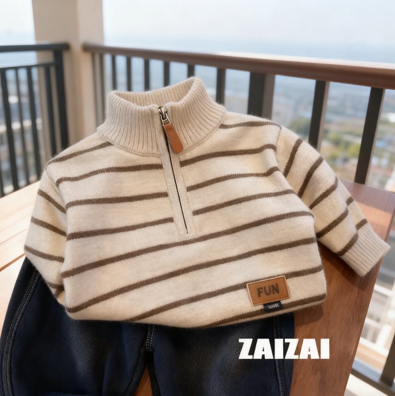Dječji debeli pleteni džemper u korejskom stilu za dječake, jesen-zima, polu-zip, prugast