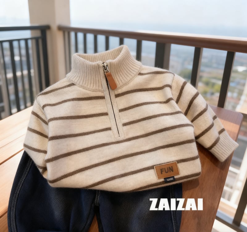 Dječji debeli pleteni džemper u korejskom stilu za dječake, jesen-zima, polu-zip, prugast