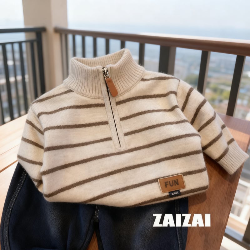 Dječji debeli pleteni džemper u korejskom stilu za dječake, jesen-zima, polu-zip, prugast
