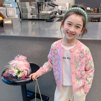 Meitenēm paredzēts fleeces iekšējais adījuma kardigans — garas piedurknes, apaļa kakla līnija, poliesteris 91–94%, Enmi Bear, vecuma grupa 3–8 gadi