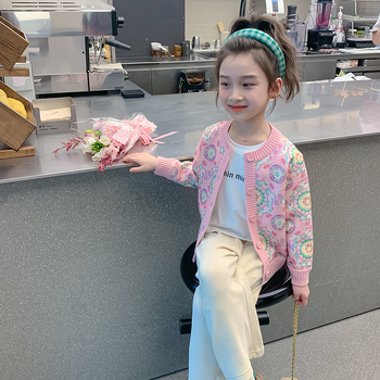 Meitenēm paredzēts fleeces iekšējais adījuma kardigans — garas piedurknes, apaļa kakla līnija, poliesteris 91–94%, Enmi Bear, vecuma grupa 3–8 gadi