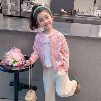 Meitenēm paredzēts fleeces iekšējais adījuma kardigans — garas piedurknes, apaļa kakla līnija, poliesteris 91–94%, Enmi Bear, vecuma grupa 3–8 gadi