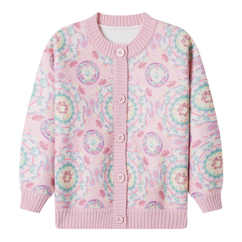 Meitenēm paredzēts fleeces iekšējais adījuma kardigans — garas piedurknes, apaļa kakla līnija, poliesteris 91–94%, Enmi Bear, vecuma grupa 3–8 gadi