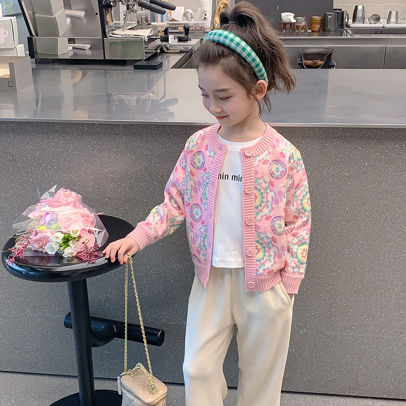 Meitenēm paredzēts fleeces iekšējais adījuma kardigans — garas piedurknes, apaļa kakla līnija, poliesteris 91–94%, Enmi Bear, vecuma grupa 3–8 gadi