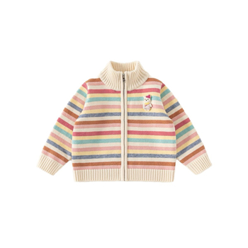 Meitenēm svītrainais adītais džemperis, biezs, 95% kokvilna, stāva kakla, rāvējslēdzējs, garas piedurknes, ziemas/rudens sezona